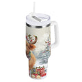 30 oz Insulated Stainless Steel Tumbler Double Wall Stainless Steel Tumbler with 2-Way Drinking Cow Wearing Christmas Hat - W546