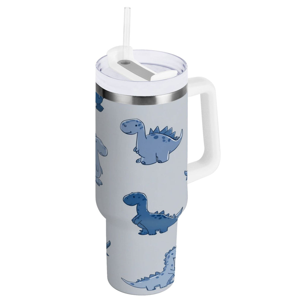 30 oz Insulated Stainless Steel Tumbler Double Wall Stainless Steel Tumbler with 2-Way Drinking Cute Blue Dinosaurs - E369