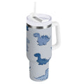 30 oz Insulated Stainless Steel Tumbler Double Wall Stainless Steel Tumbler with 2-Way Drinking Cute Blue Dinosaurs - E369