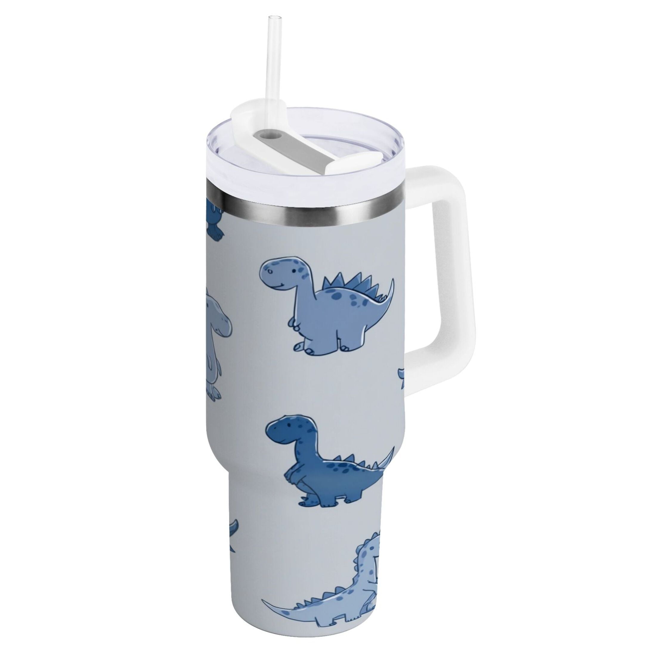 30 oz Insulated Stainless Steel Tumbler Double Wall Stainless Steel Tumbler with 2-Way Drinking Cute Blue Dinosaurs - E369