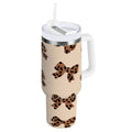 30 oz Insulated Stainless Steel Tumbler Double Wall Stainless Steel Tumbler with 2-Way Drinking Cute Brown Bow - C1BJ