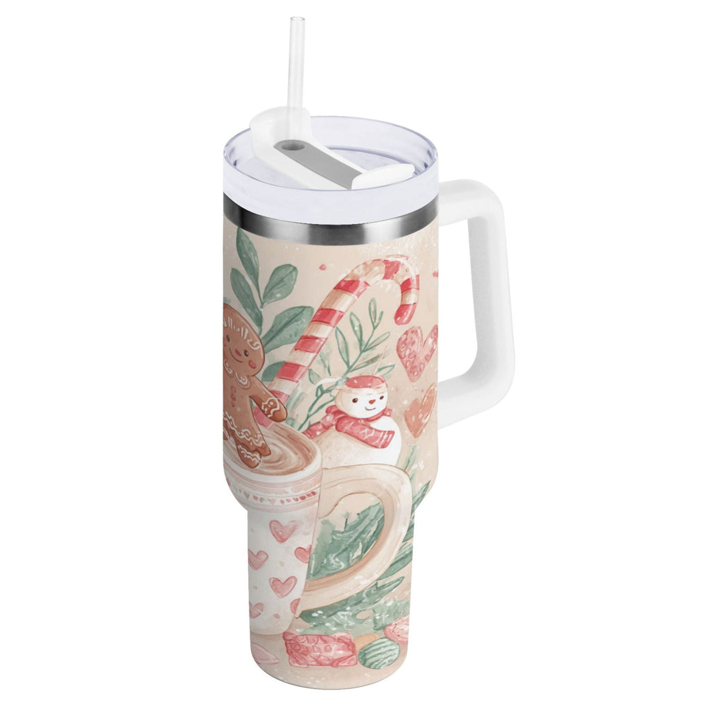 30 oz Insulated Stainless Steel Tumbler Double Wall Stainless Steel Tumbler with 2-Way Drinking Cute Christmas Design - H7L4