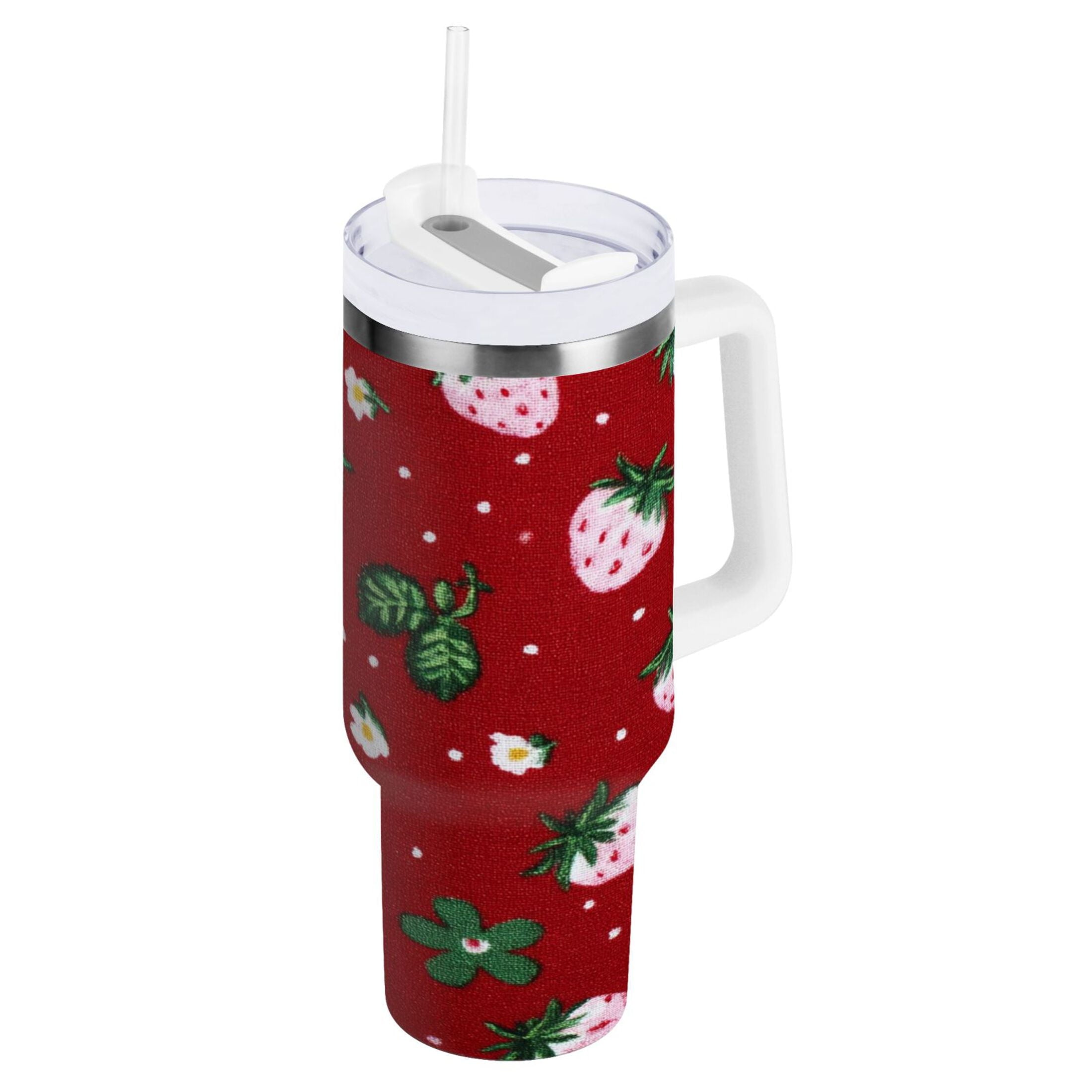 30 oz Insulated Stainless Steel Tumbler Double Wall Stainless Steel Tumbler with 2-Way Drinking Cute Pink Strawberry Pattern - PUNO