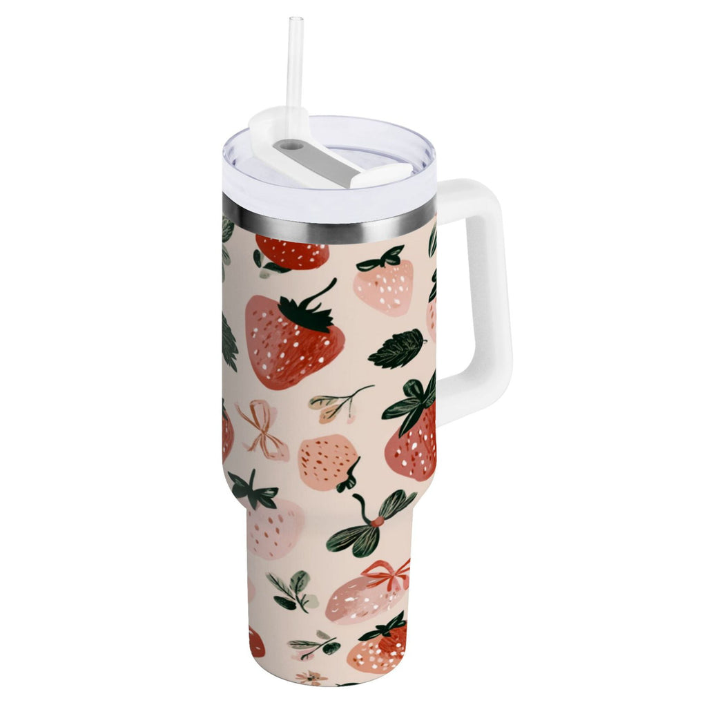 30 oz Insulated Stainless Steel Tumbler Double Wall Stainless Steel Tumbler with 2-Way Drinking Cute Pinks Strawberries - JPDO