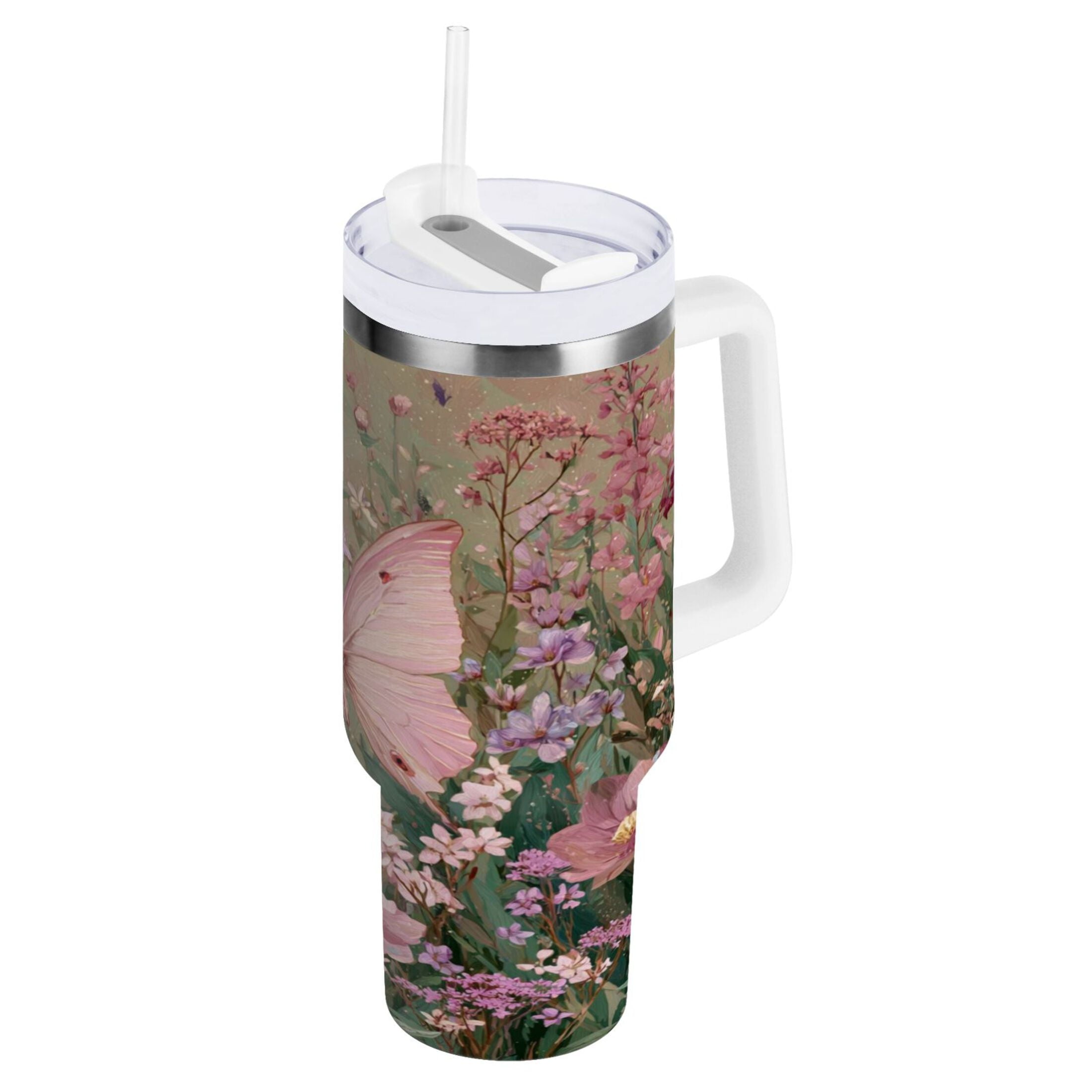 30 oz Insulated Stainless Steel Tumbler Double Wall Stainless Steel Tumbler with 2-Way Drinking Delicate Butterfly - 1QYP