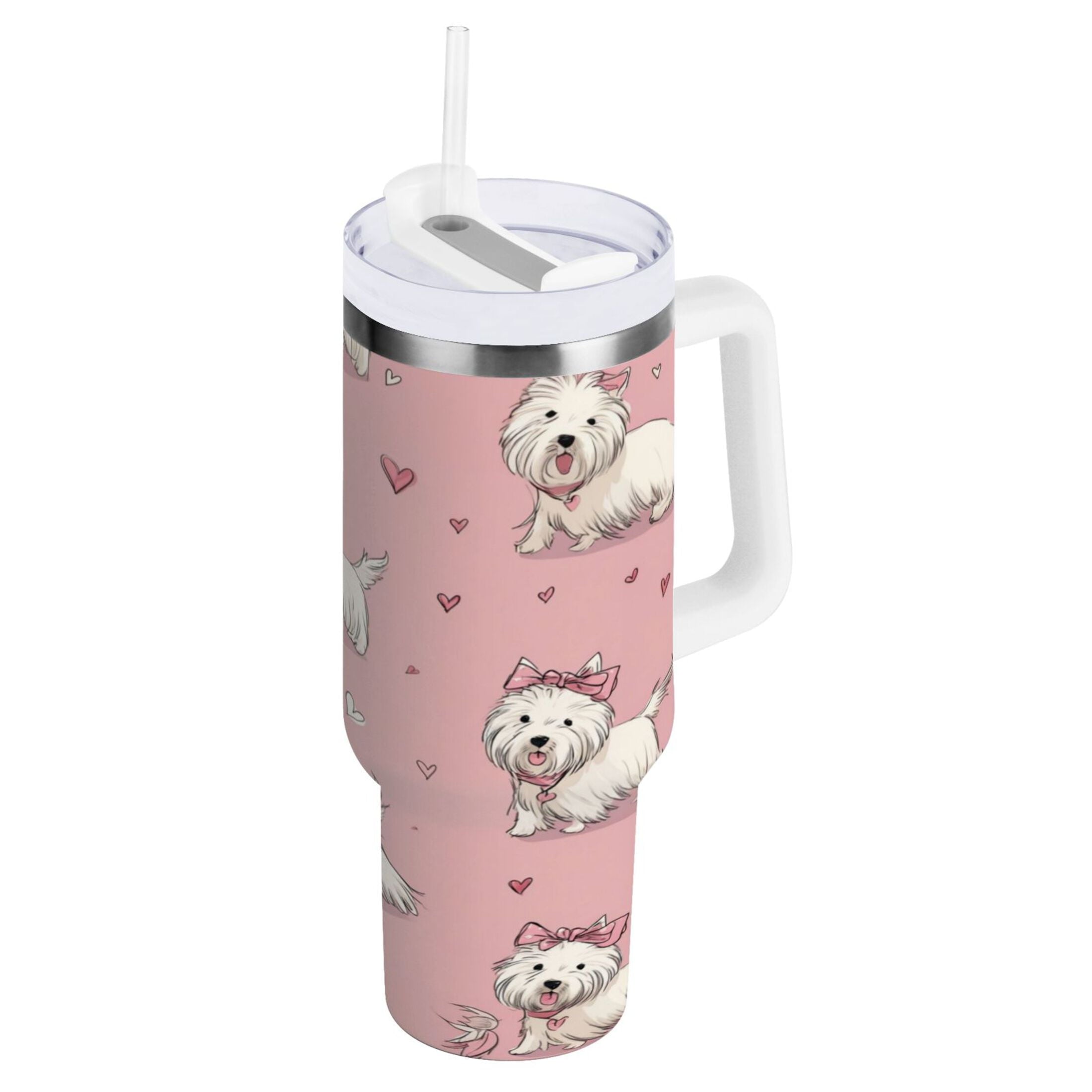 30 oz Insulated Stainless Steel Tumbler Double Wall Stainless Steel Tumbler with 2-Way Drinking Dogs Wearing Bows - DQZ2