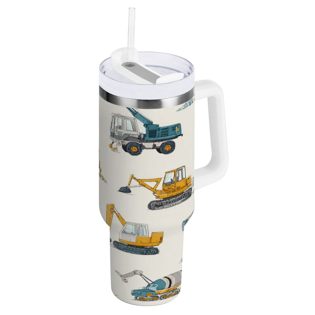 30 oz Insulated Stainless Steel Tumbler Double Wall Stainless Steel Tumbler with 2-Way Drinking Engineering Vehicle Pattern - 5GC0