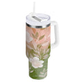 30 oz Insulated Stainless Steel Tumbler Double Wall Stainless Steel Tumbler with 2-Way Drinking Gradient Elegant Floral - FZON