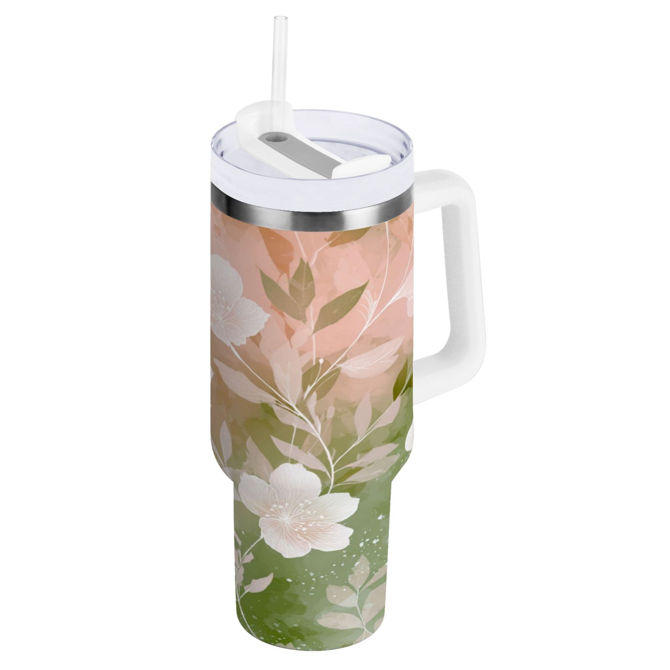 30 oz Insulated Stainless Steel Tumbler Double Wall Stainless Steel Tumbler with 2-Way Drinking Gradient Elegant Floral - FZON
