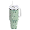 30 oz Insulated Stainless Steel Tumbler Double Wall Stainless Steel Tumbler with 2-Way Drinking Green and Mint Bows - 8F8C