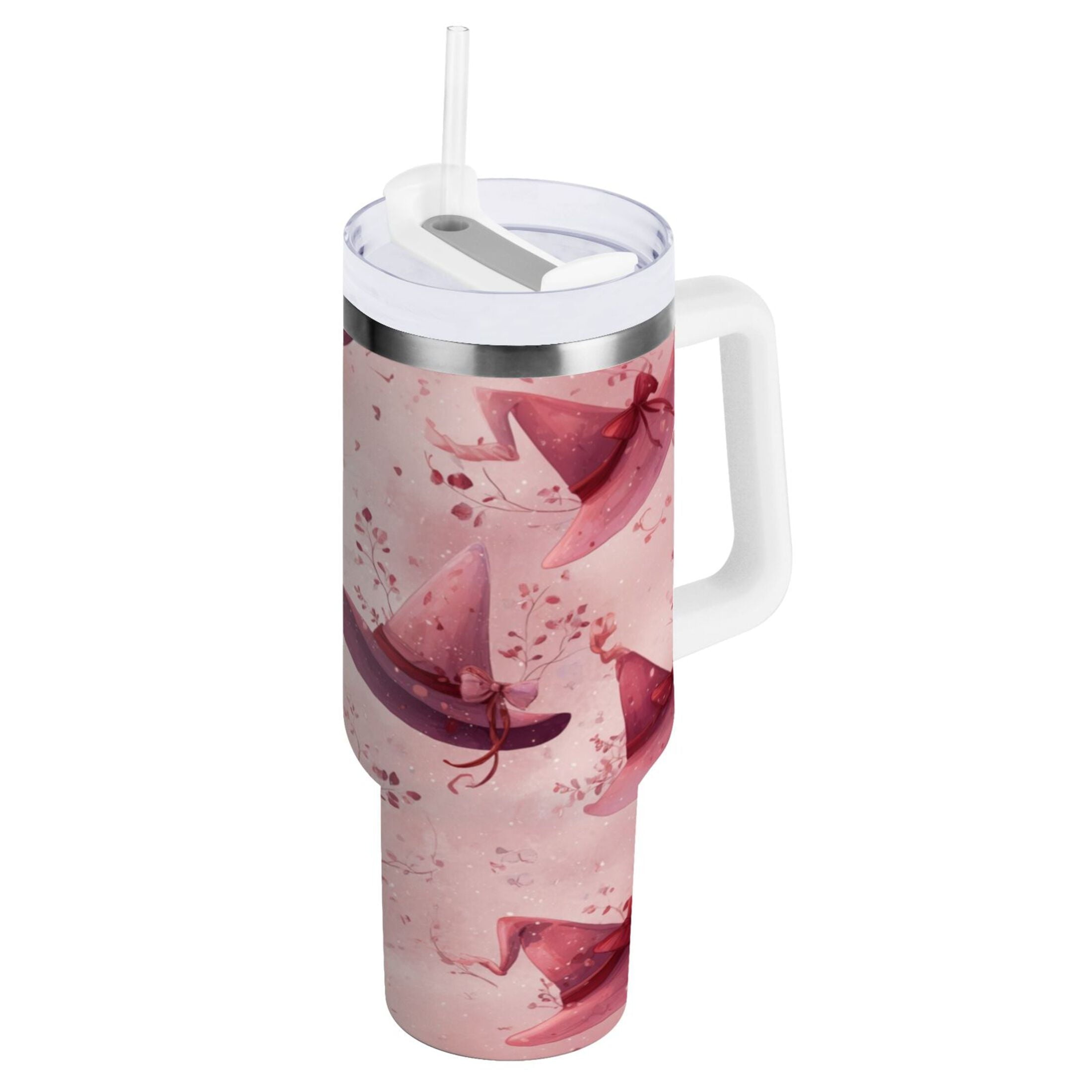 30 oz Insulated Stainless Steel Tumbler Double Wall Stainless Steel Tumbler with 2-Way Drinking Hats with Delicate Bows - H7Z6