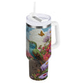 30 oz Insulated Stainless Steel Tumbler Double Wall Stainless Steel Tumbler with 2-Way Drinking Hummingbirds and Flowers - 4HE1