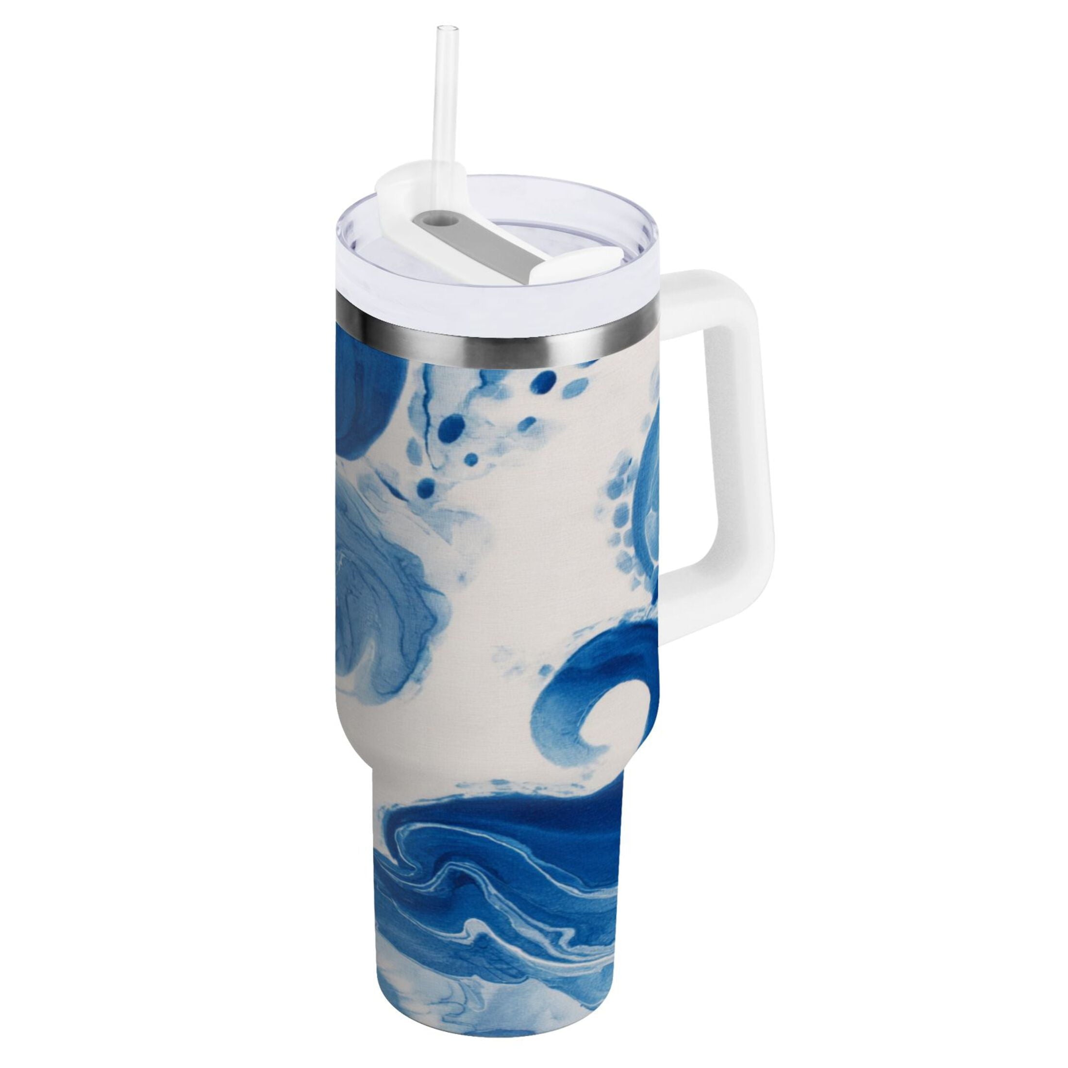 40 oz Insulated Stainless Steel Tumbler Double Wall Stainless Steel Tumbler with 2-Way Drinking Indigo Blue Tie-dye Pattern - 4RJH