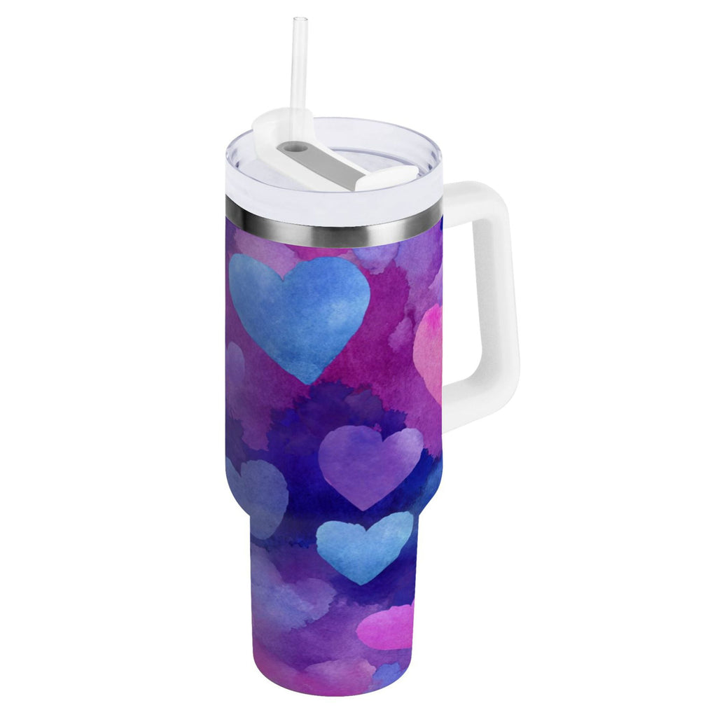 30 oz Insulated Stainless Steel Tumbler Double Wall Stainless Steel Tumbler with 2-Way Drinking Indigo and Violet Hearts - RF53