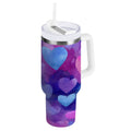 30 oz Insulated Stainless Steel Tumbler Double Wall Stainless Steel Tumbler with 2-Way Drinking Indigo and Violet Hearts - RF53