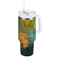 30 oz Insulated Stainless Steel Tumbler Double Wall Stainless Steel Tumbler with 2-Way Drinking Leaves with Water Droplets - 7056