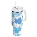 30 oz Insulated Stainless Steel Tumbler Double Wall Stainless Steel Tumbler with 2-Way Drinking Light Blue Maple Leaves - 6OGE