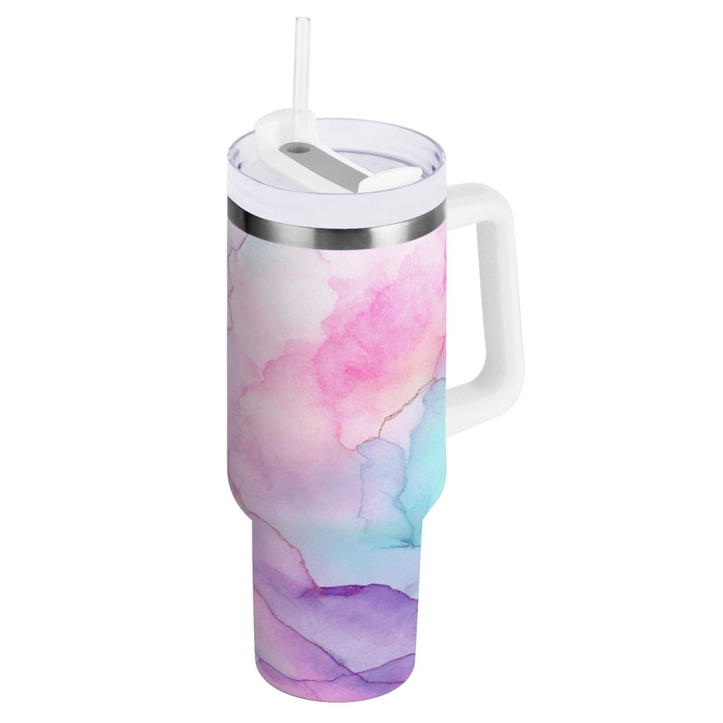 30 oz Insulated Stainless Steel Tumbler Double Wall Stainless Steel Tumbler with 2-Way Drinking Pastel Pink Marble Texture - TAFF