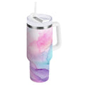 30 oz Insulated Stainless Steel Tumbler Double Wall Stainless Steel Tumbler with 2-Way Drinking Pastel Pink Marble Texture - TAFF