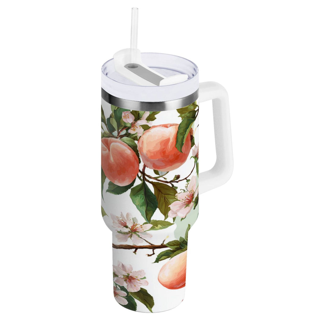 30 oz Insulated Stainless Steel Tumbler Double Wall Stainless Steel Tumbler with 2-Way Drinking Peach Fruit Pattern - YH22