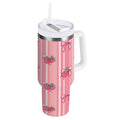 30 oz Insulated Stainless Steel Tumbler Double Wall Stainless Steel Tumbler with 2-Way Drinking Pink Bows and Strawberries - F8G4