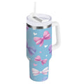 30 oz Insulated Stainless Steel Tumbler Double Wall Stainless Steel Tumbler with 2-Way Drinking Pink and Purple Bows - TVA1