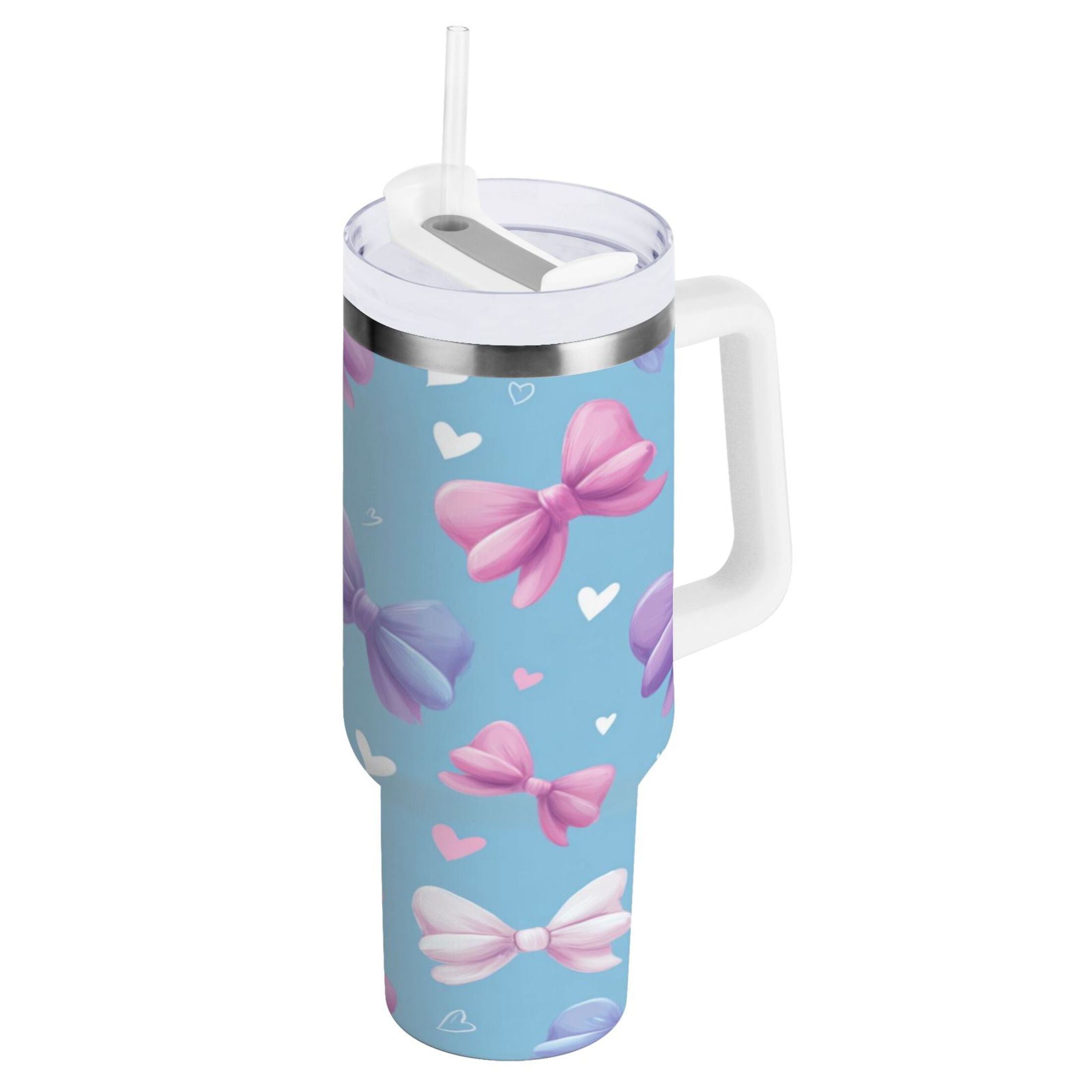 30 oz Insulated Stainless Steel Tumbler Double Wall Stainless Steel Tumbler with 2-Way Drinking Pink and Purple Bows - TVA1