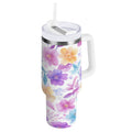 30 oz Insulated Stainless Steel Tumbler Double Wall Stainless Steel Tumbler with 2-Way Drinking Pink and Purple Flowers - YRCC