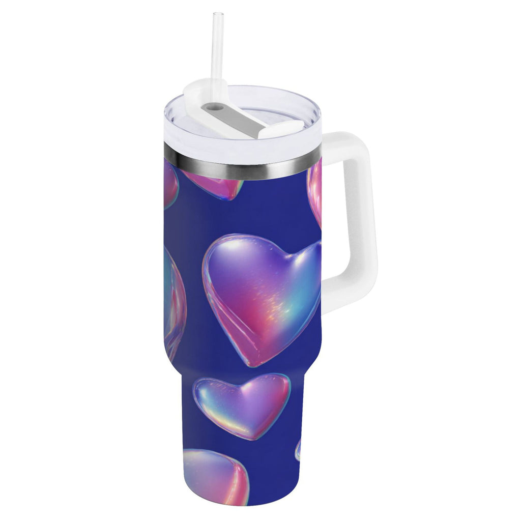 30 oz Insulated Stainless Steel Tumbler Double Wall Stainless Steel Tumbler with 2-Way Drinking Pink-purple Hearts - RRFC