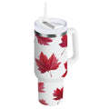 30 oz Insulated Stainless Steel Tumbler Double Wall Stainless Steel Tumbler with 2-Way Drinking Red Maple Leaves - YO81