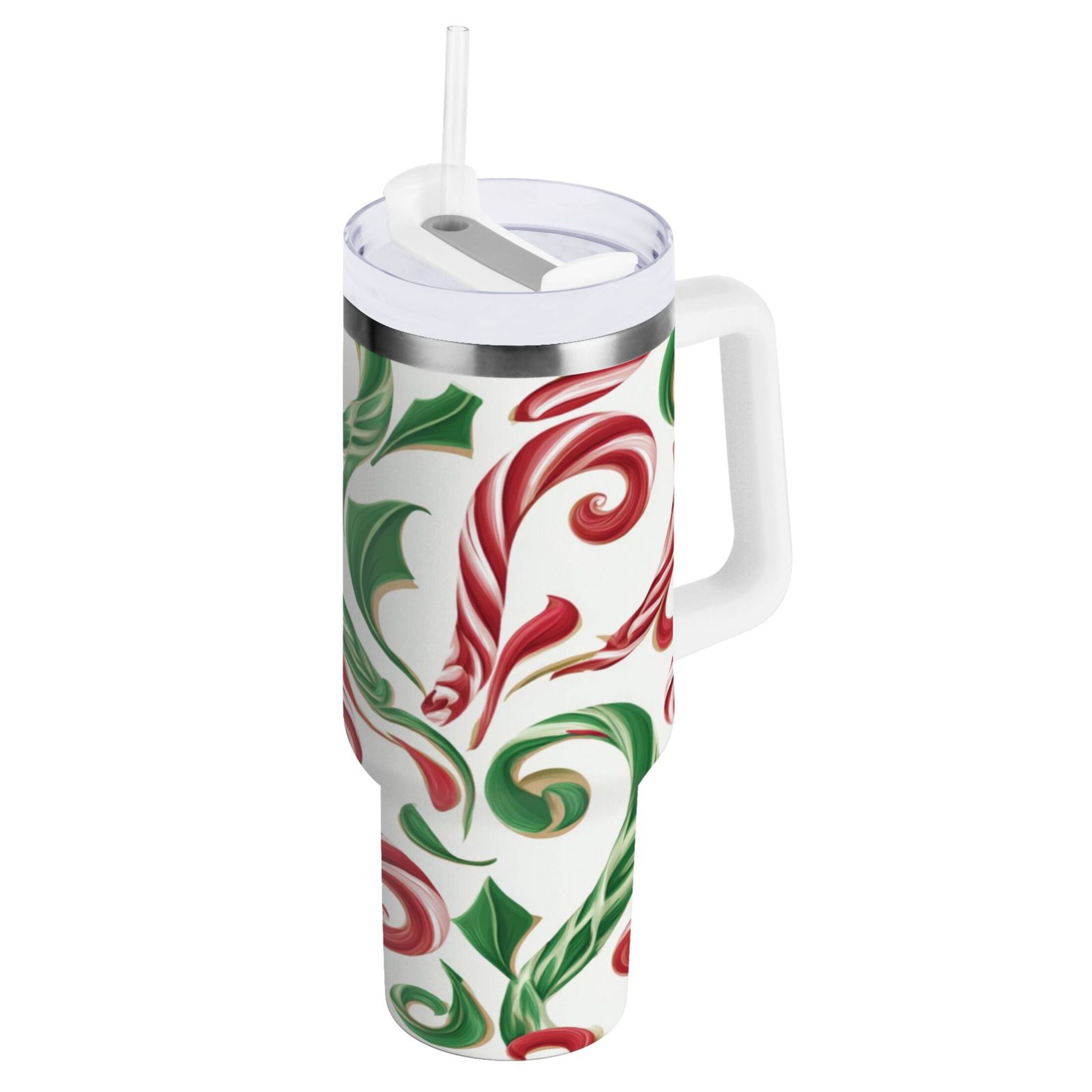 40 oz Insulated Stainless Steel Tumbler Double Wall Stainless Steel Tumbler with 2-Way Drinking Red and Green Candy-cane - 6PUG