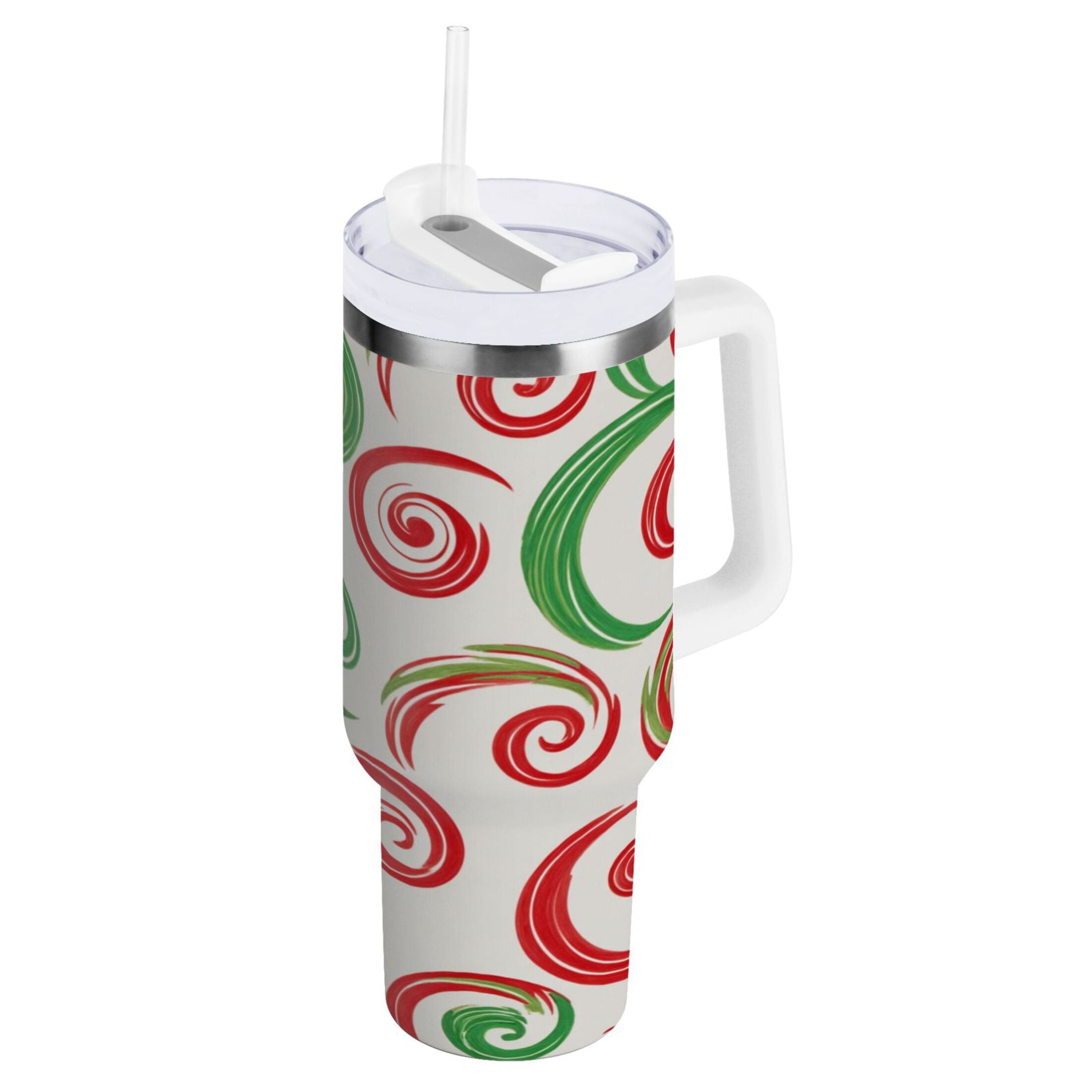 40 oz Insulated Stainless Steel Tumbler Double Wall Stainless Steel Tumbler with 2-Way Drinking Red and Green Swirls - D6DI