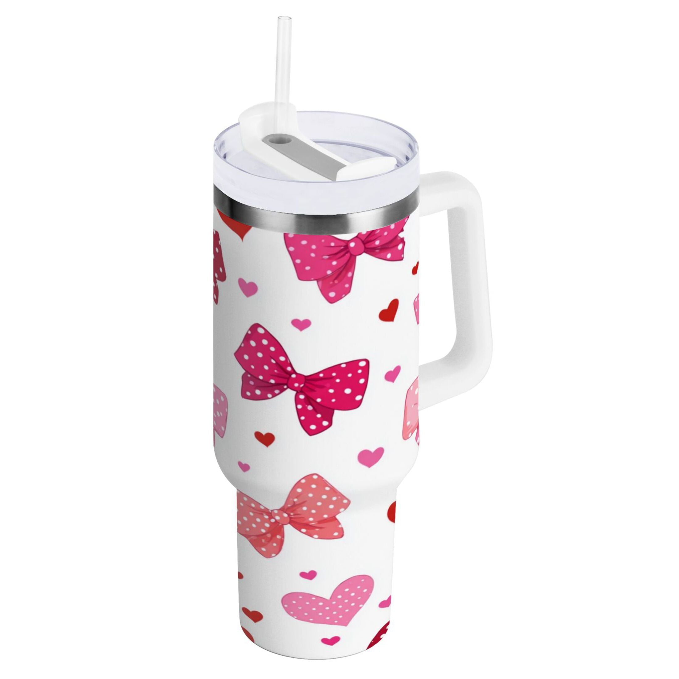 30 oz Insulated Stainless Steel Tumbler Double Wall Stainless Steel Tumbler with 2-Way Drinking Red and Pink Bows - FP4C