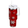 30 oz Insulated Stainless Steel Tumbler Double Wall Stainless Steel Tumbler with 2-Way Drinking Red and White Snowflakes - X70U