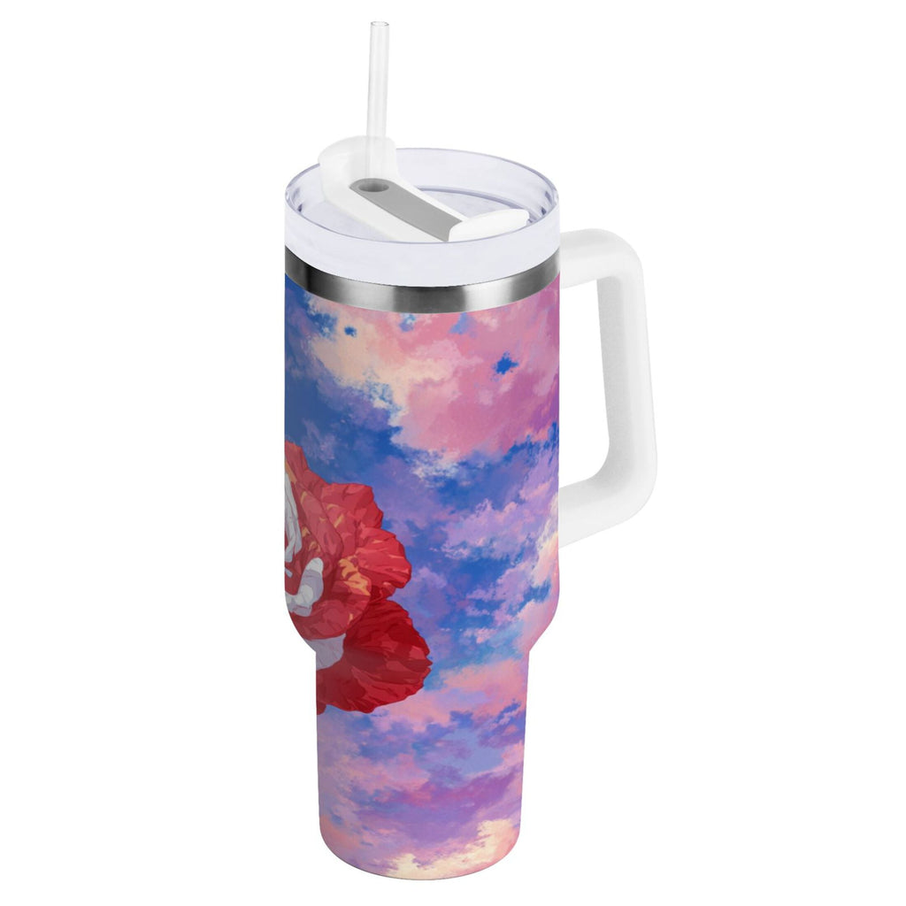 30 oz Insulated Stainless Steel Tumbler Double Wall Stainless Steel Tumbler with 2-Way Drinking Rose with Flag Pattern - JEPP