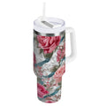30 oz Insulated Stainless Steel Tumbler Double Wall Stainless Steel Tumbler with 2-Way Drinking Roses and Ribbons - PPEE