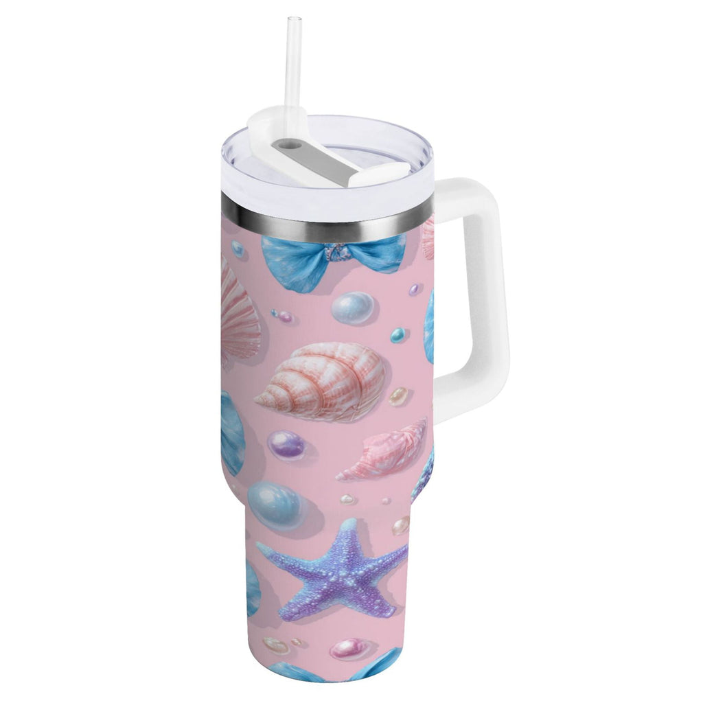 30 oz Insulated Stainless Steel Tumbler Double Wall Stainless Steel Tumbler with 2-Way Drinking Seashells and Bows - TBBL