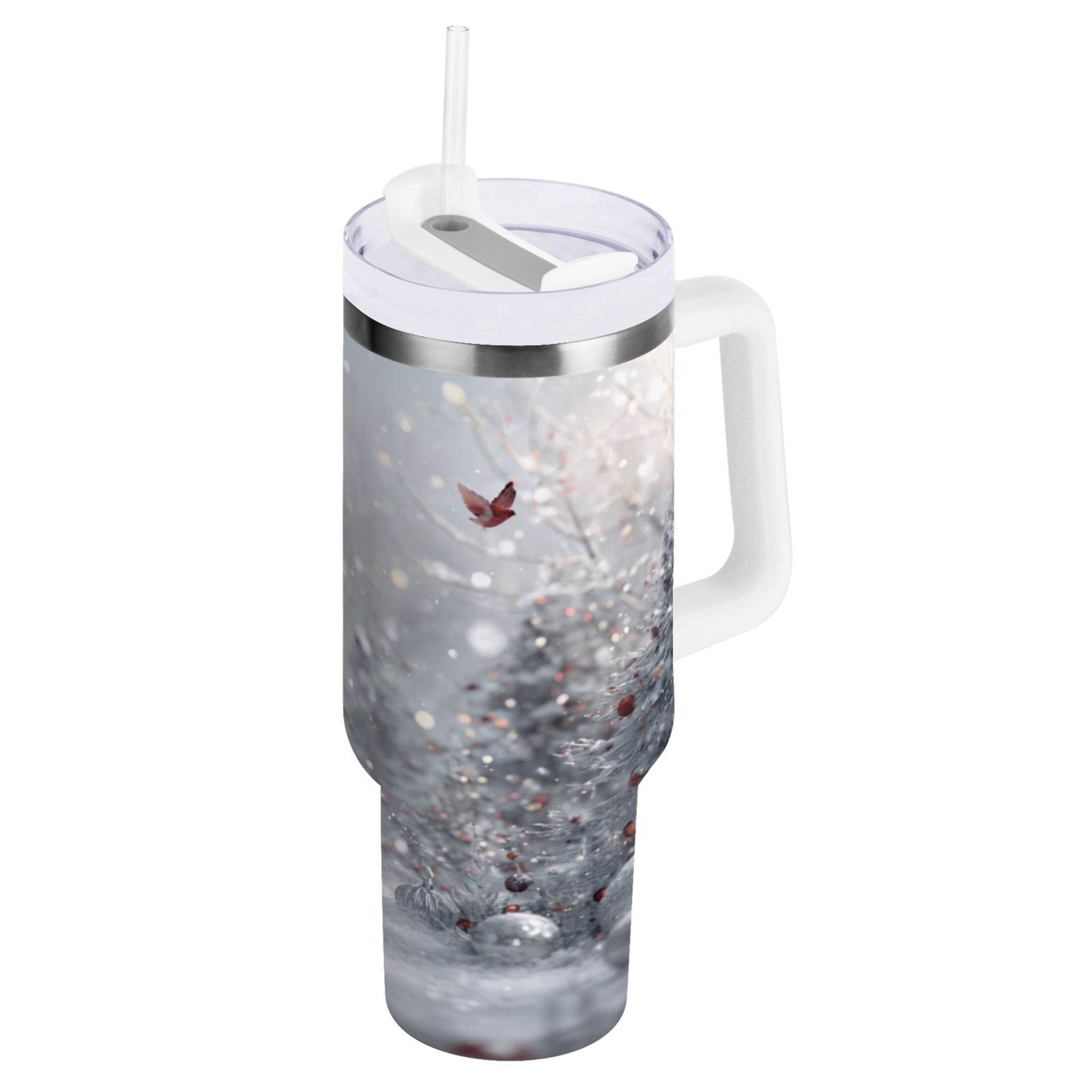 30 oz Insulated Stainless Steel Tumbler Double Wall Stainless Steel Tumbler with 2-Way Drinking Snowy Winter Landscape - E4MU