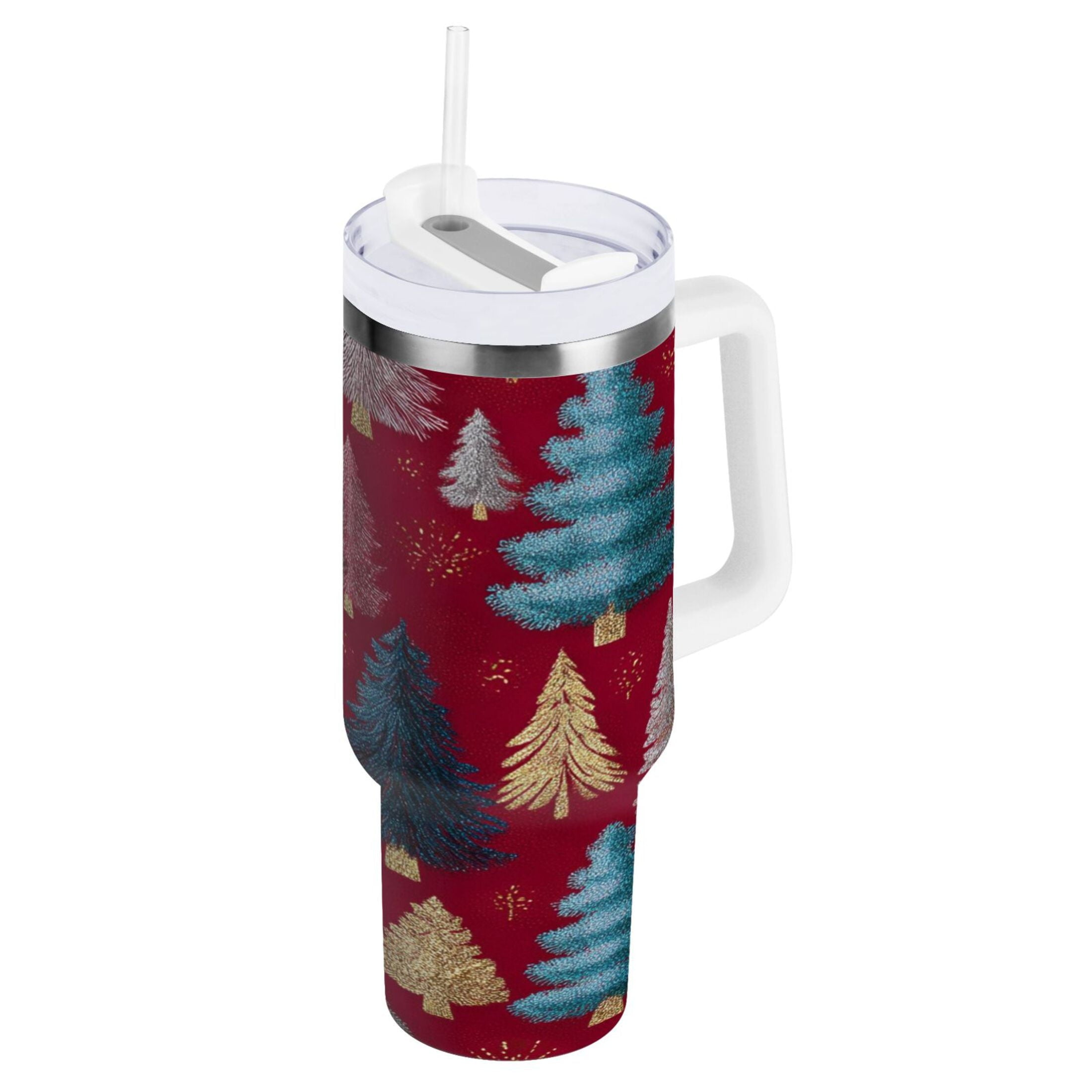 30 oz Insulated Stainless Steel Tumbler Double Wall Stainless Steel Tumbler with 2-Way Drinking Stylized Christmas Trees - KAJ6