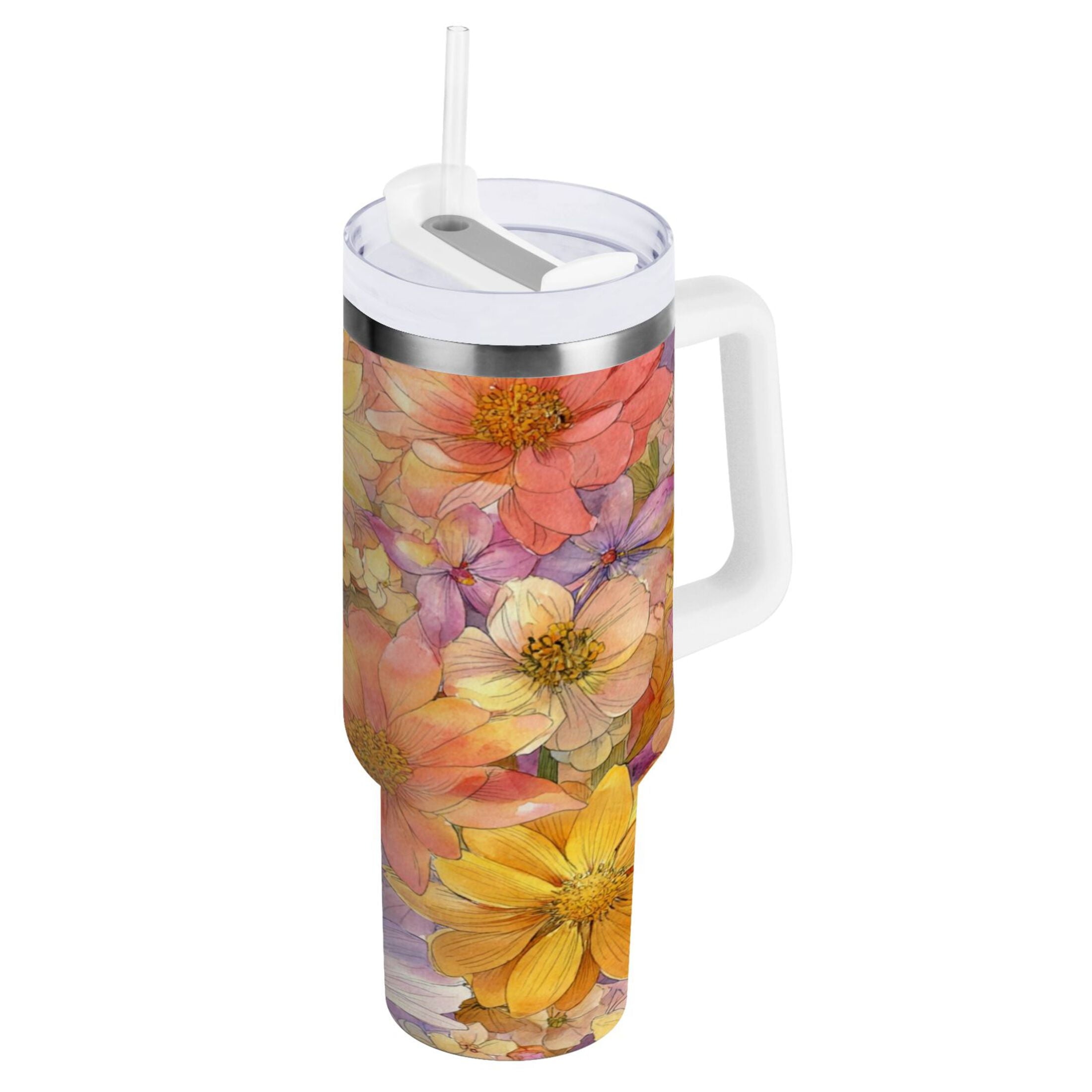 30 oz Insulated Stainless Steel Tumbler Double Wall Stainless Steel Tumbler with 2-Way Drinking Summer Blossoms - GMHN