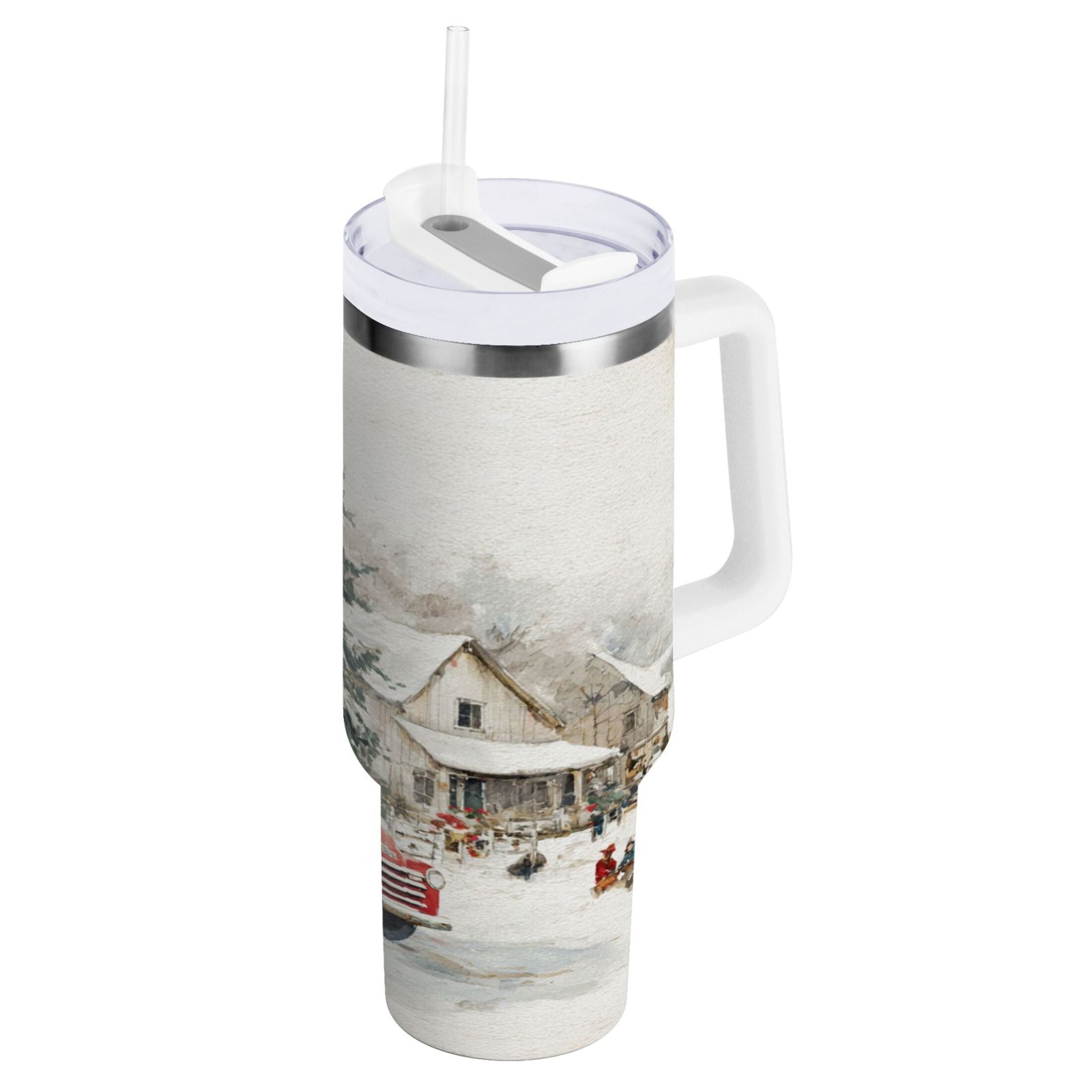 30 oz Insulated Stainless Steel Tumbler Double Wall Stainless Steel Tumbler with 2-Way Drinking Truck with Christmas Decorations - Q3LM