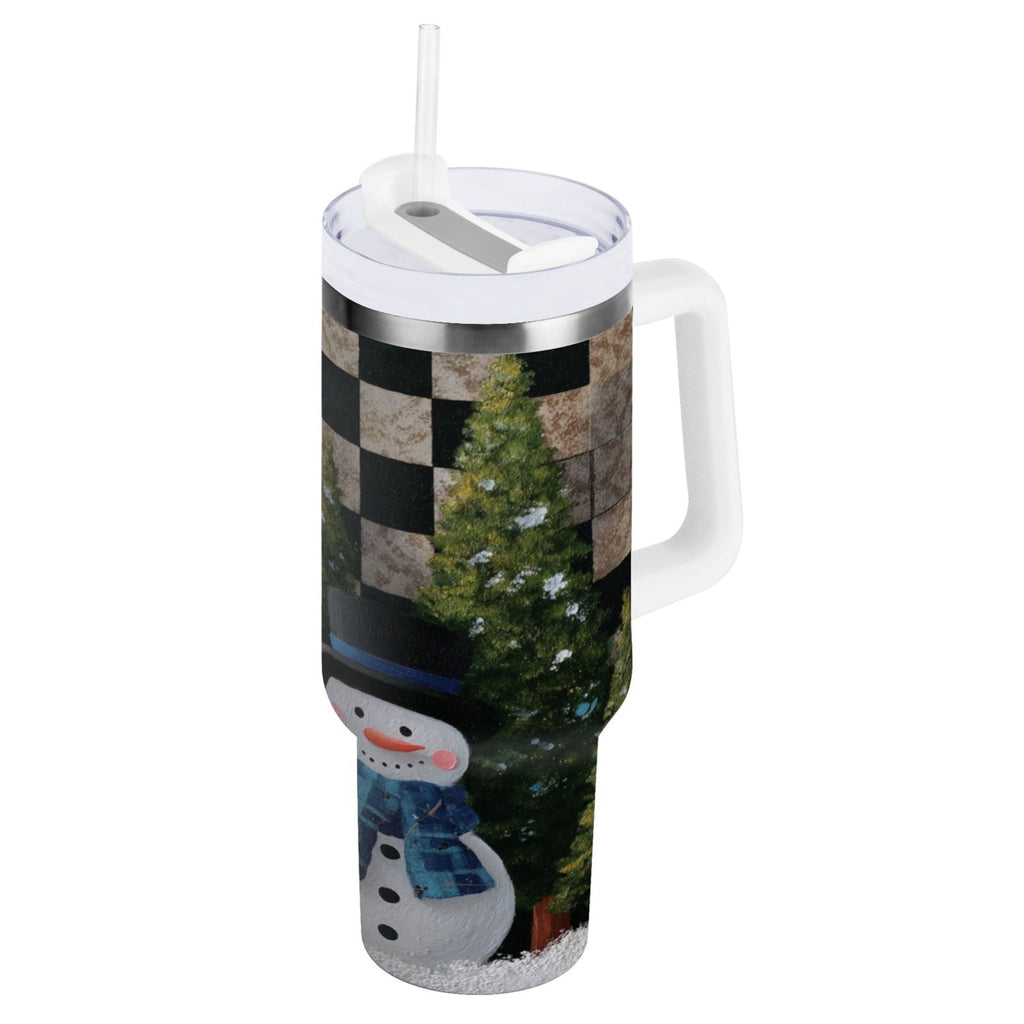 30 oz Insulated Stainless Steel Tumbler Double Wall Stainless Steel Tumbler with 2-Way Drinking Two Snowmen Pattern - YDD1