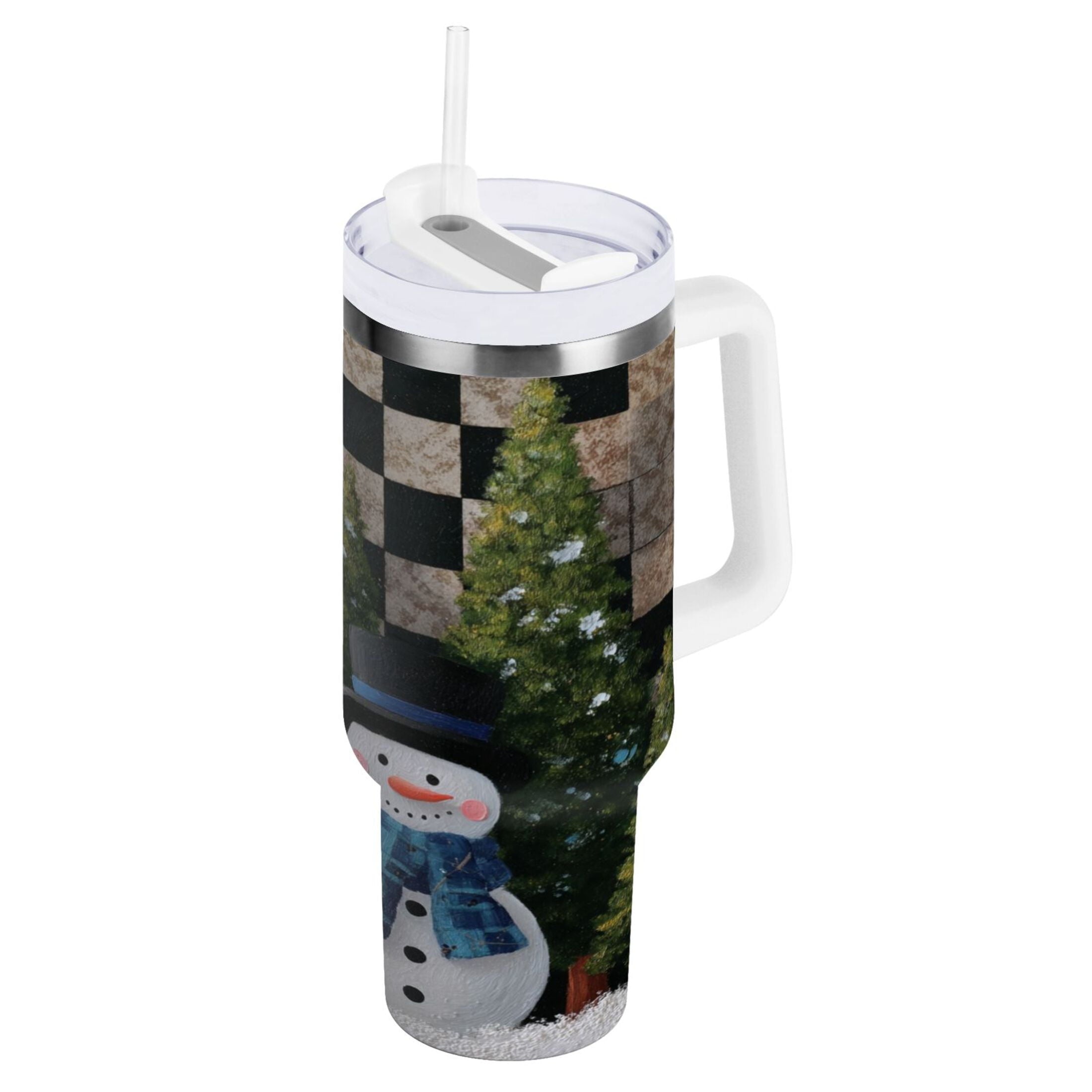 30 oz Insulated Stainless Steel Tumbler Double Wall Stainless Steel Tumbler with 2-Way Drinking Two Snowmen Pattern - YDD1
