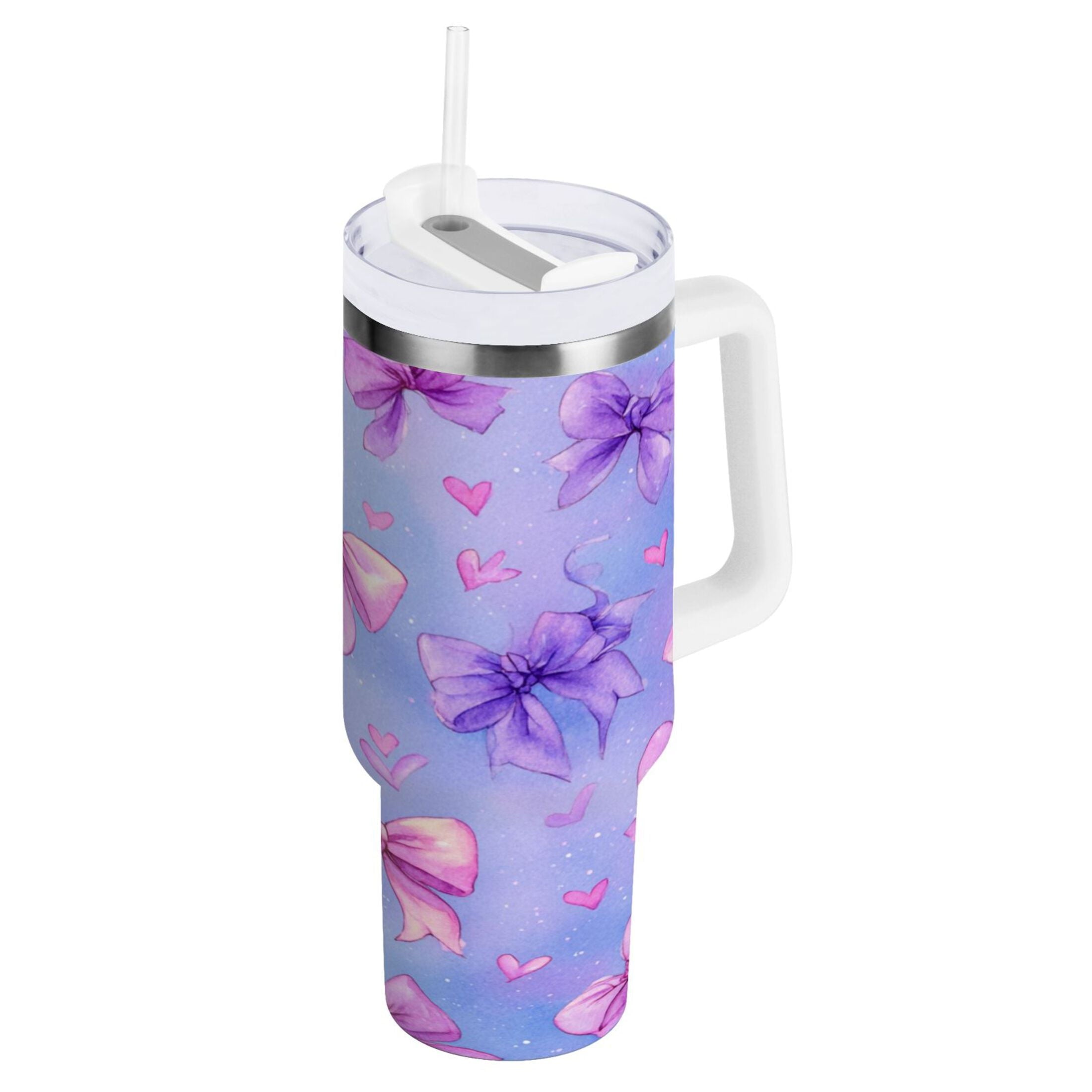 30 oz Insulated Stainless Steel Tumbler Double Wall Stainless Steel Tumbler with 2-Way Drinking Watercolor Bows Pattern - Y4UM