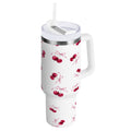 30 oz Insulated Stainless Steel Tumbler Double Wall Stainless Steel Tumbler with 2-Way Drinking Watercolor Cherries Pattern - DDDW