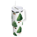 30 oz Insulated Stainless Steel Tumbler Double Wall Stainless Steel Tumbler with 2-Way Drinking Watercolor Green Christmas Tree - QM25