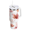 30 oz Insulated Stainless Steel Tumbler Double Wall Stainless Steel Tumbler with 2-Way Drinking Watercolor Pink Maple Leaves - ECBB