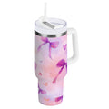 30 oz Insulated Stainless Steel Tumbler Double Wall Stainless Steel Tumbler with 2-Way Drinking Watercolor Purple Bows - MCPD