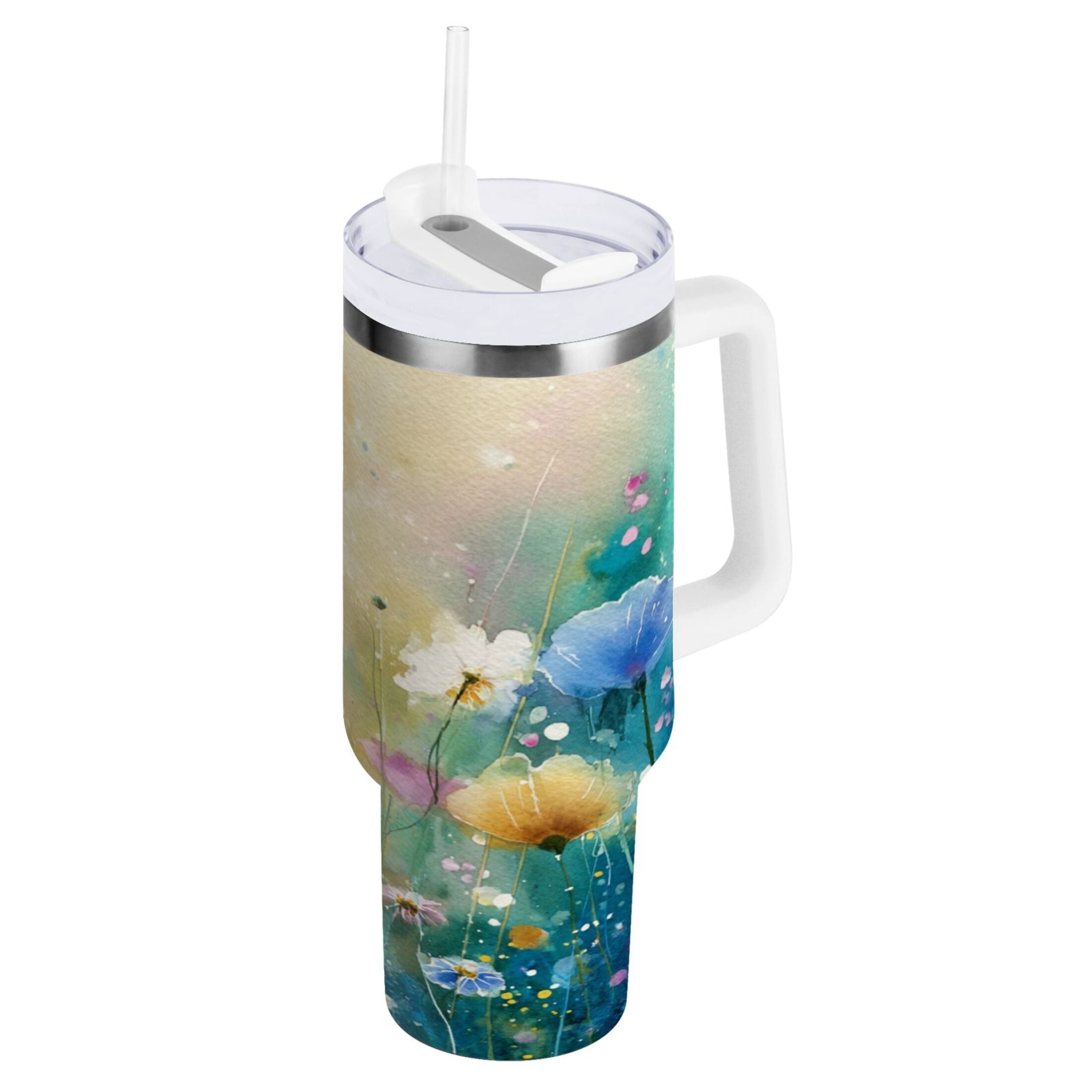 30 oz Insulated Stainless Steel Tumbler Double Wall Stainless Steel Tumbler with 2-Way Drinking Watercolor Wildflowers - 5Y1D