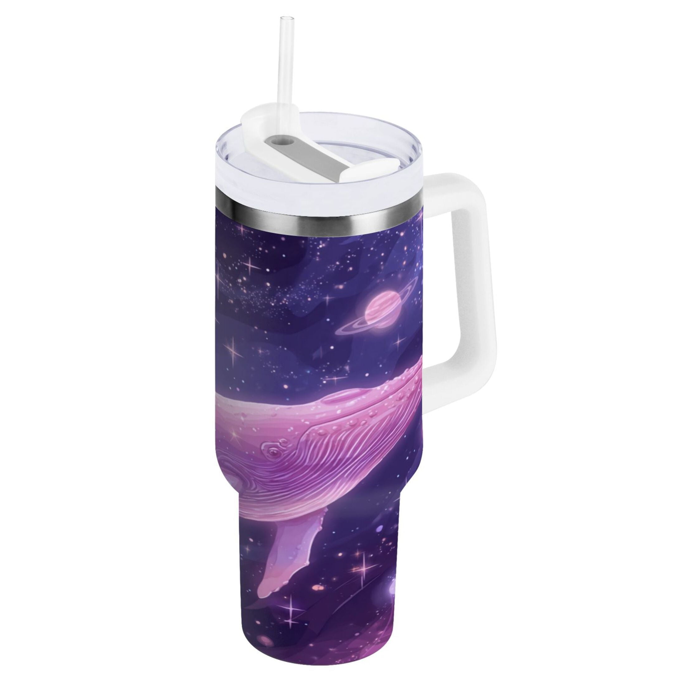 30 oz Insulated Stainless Steel Tumbler Double Wall Stainless Steel Tumbler with 2-Way Drinking Whale in Space - W8Q6